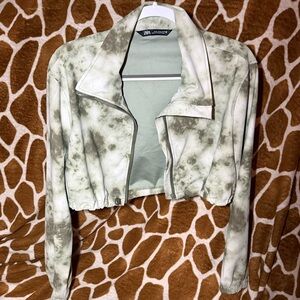 Zara Green Tie-Dye Cropped Jacket